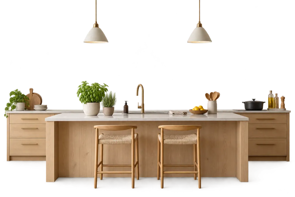 Móveis de cozinha sobre uma parede com cor comparável