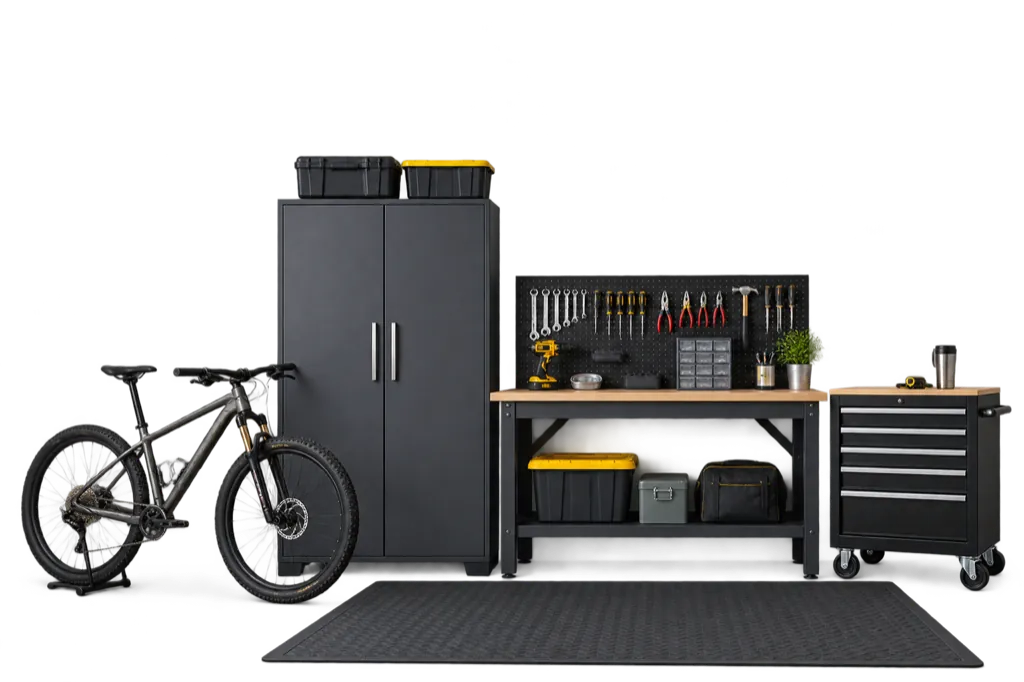 Móveis de garagem sobre uma parede com cor comparável